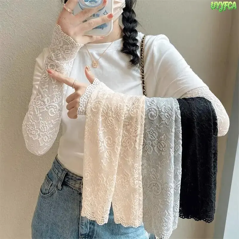 Fashion Floral Lace Sun Protection Arm Sleeves, Stretchy Breathable Sheer Arm Cuffs, Ruffle Scallop Trim Lightweight Sleeve Covers, Elegant Sheer Fashion Accessory For Women Driving Beach Daily Party Layering Outfits,boho knotless braids,summerwins