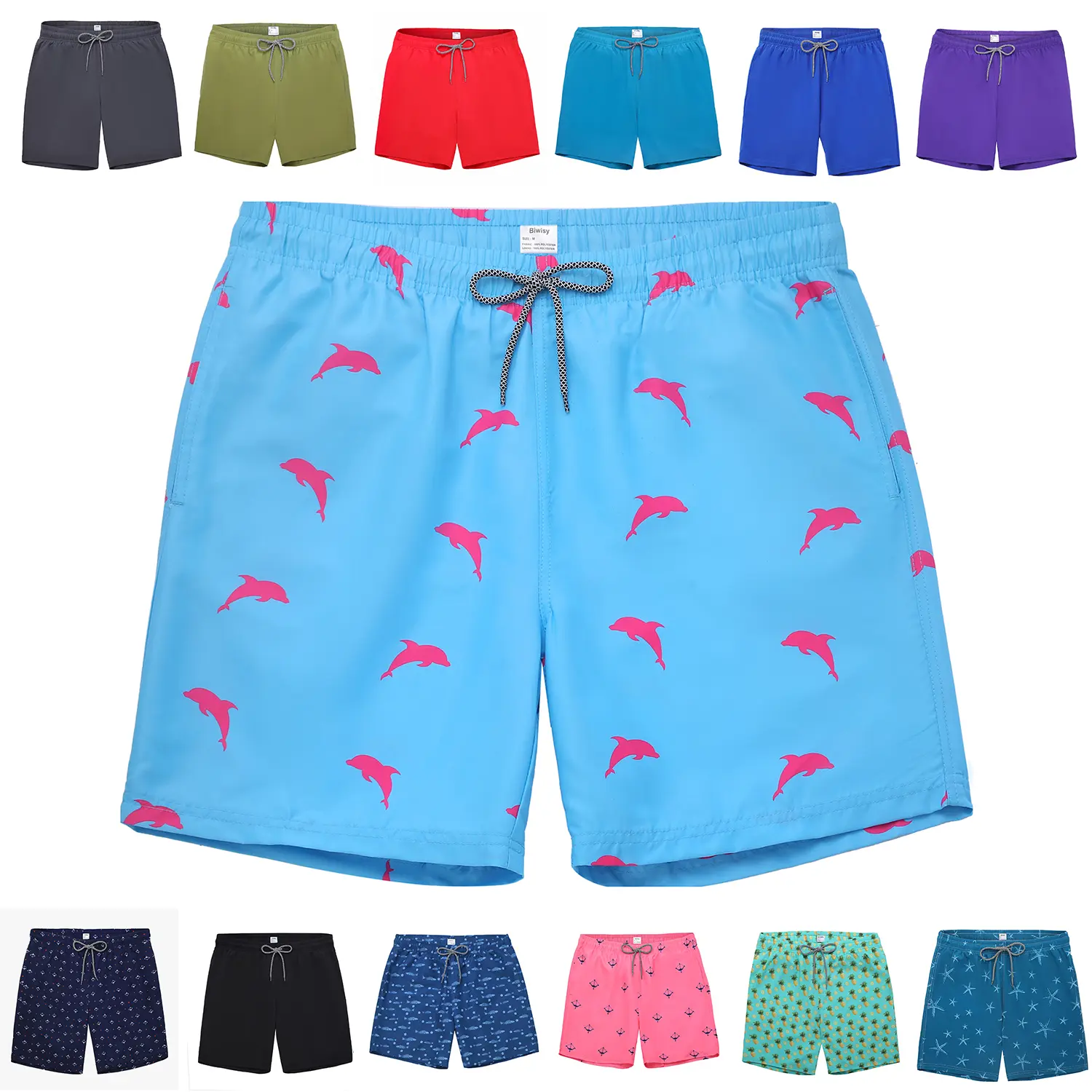 Men's Hawaiian Swim Trunks with Mesh Lining, Pockets, Adjustable String Ties - Summer Beach Swimwear Bathing Suit with Lining, Men's Swim Trunks, Adjustable String Ties Men's Swim Trunks