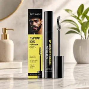 EAST MOON Temporary Beard Dye for Men, Black Beard and Eyebrow Dye Brush-In Color Gel, 12 ml, Wash-Out Gray Coverage Grooming Dye