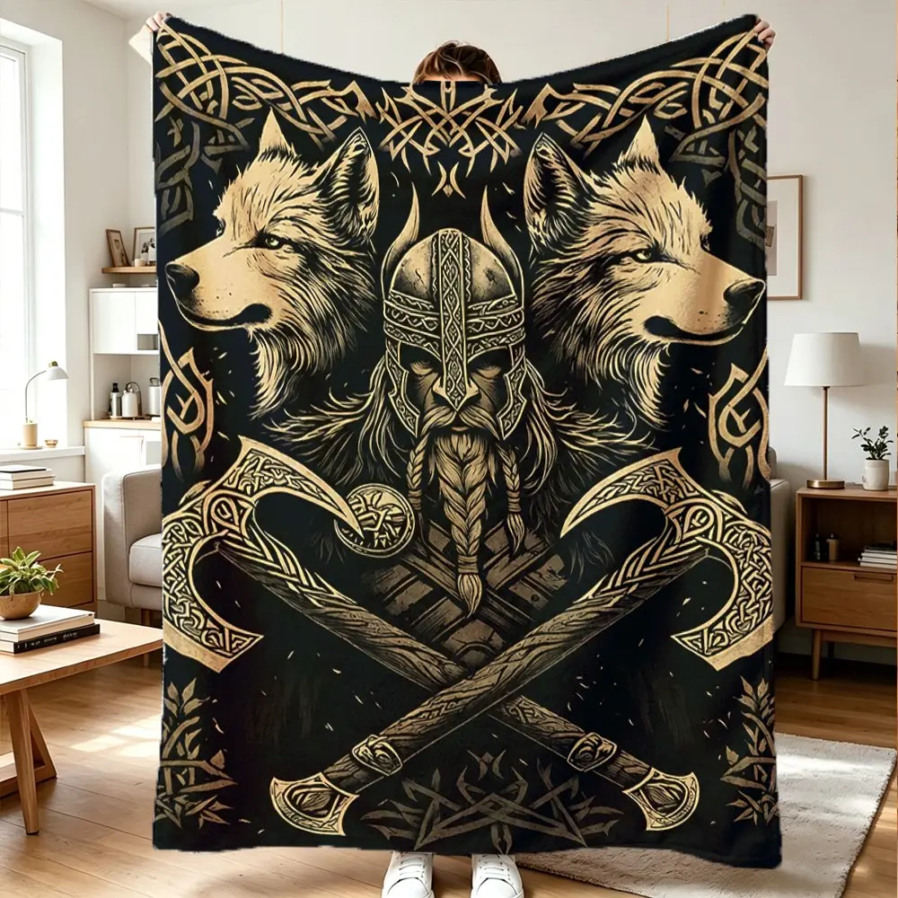 Viking Celtic Pattern Flannel Blanket, 100% Polyester, Lightweight, Comfortable for All Seasons, Ideal Gift for Easter, Valentine's Day, Wedding, Birthday