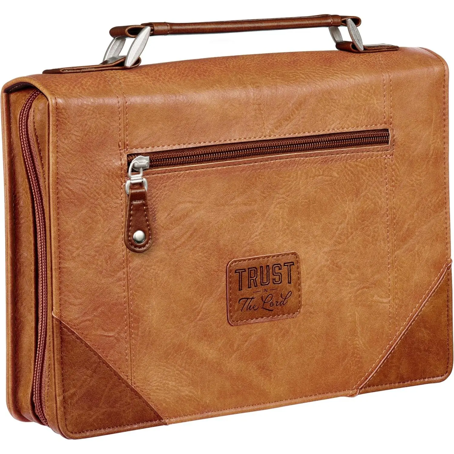 Classic Vegan Leather  Cover for Men: Trust in the Lord - Inspirational  Verse, Sturdy Easy Carry Book Case w/Pen Loops, Brown, Medium