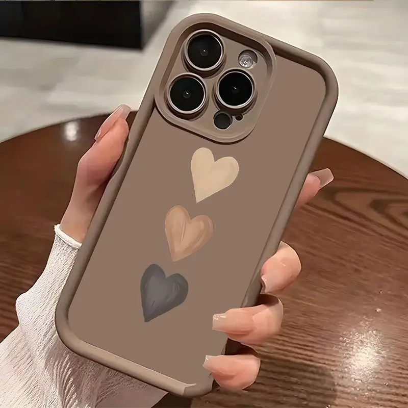 Phone Case - Brown High Bamboo Brown Heart Pattern Full Coverage Lens Phone Case for Iphone 16 15 14 13 12 11 X Pro Max Plus, Soft TPU Protective Case for Iphone 11 12 13 Pro Max 12 Pro Max 14 Pro 14 Pro Max 15 15 Pro Iphone 16 16 Pro Max 16 Plus