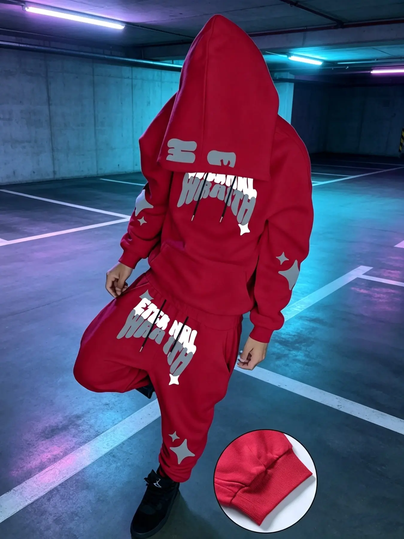 Men's Fall Winter Street Graffiti Letter Print Hoodie Set, Trendy and Artistic, Perfect for Casual Wear, Stylish Outerwear