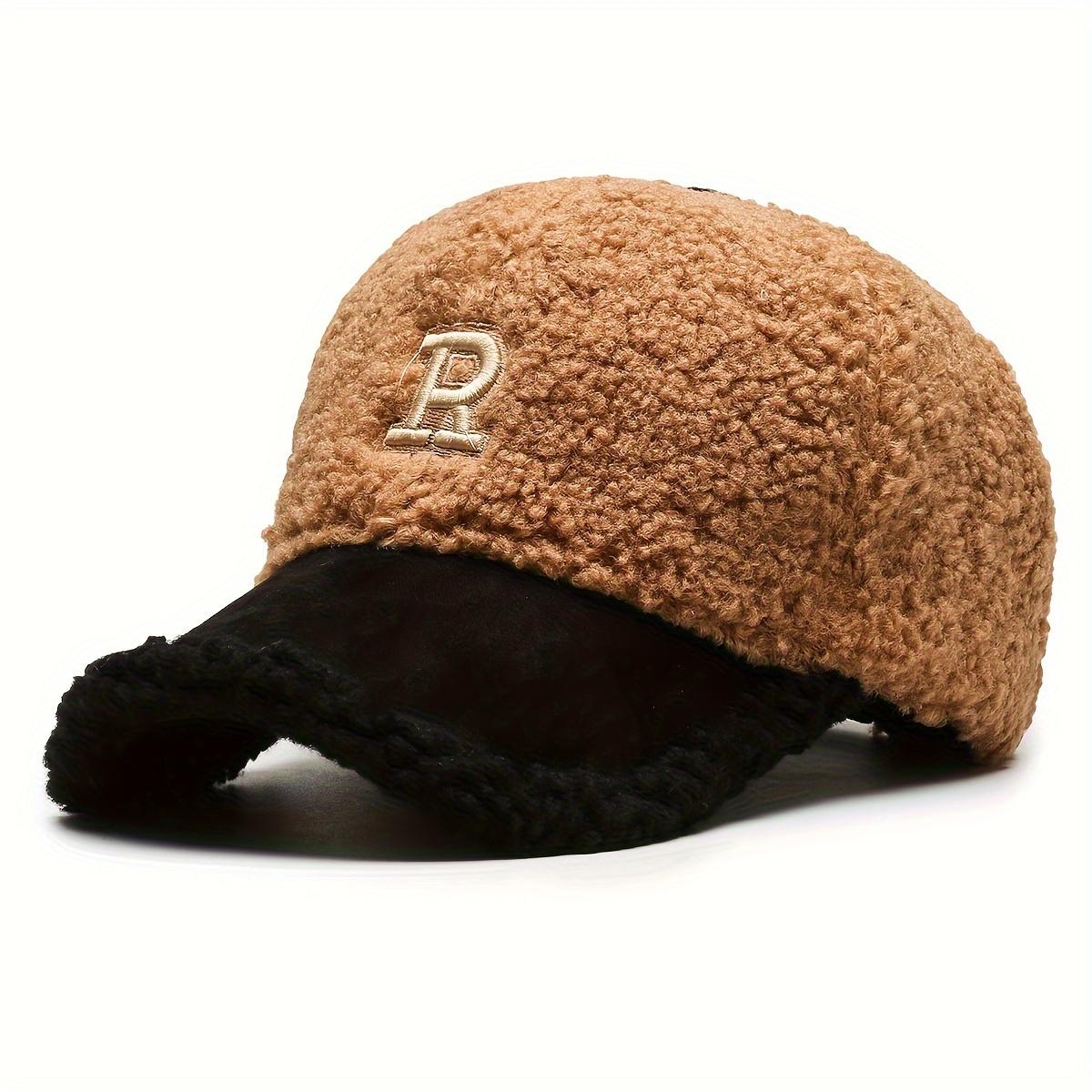 Letter R Teddy Plush Warm Baseball Cap Fashionable Versatile Duckbill Hat