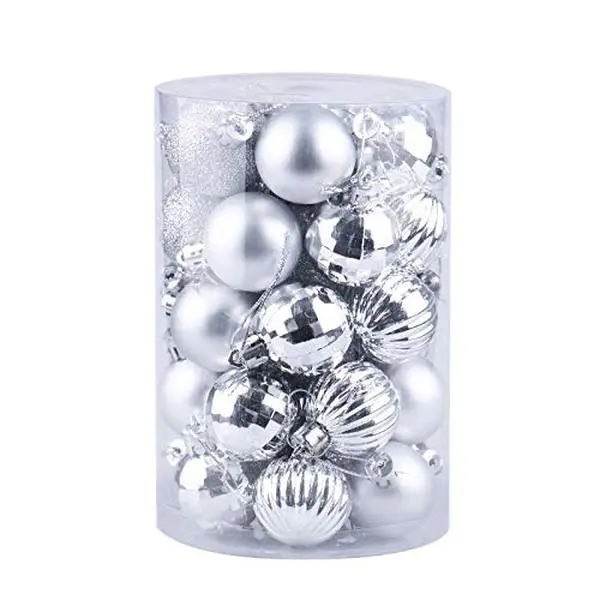 34 Pcs Shatterproof Christmas Ball Ornaments, 1.54 Inch Plastic Baubles. Glossy, Matte, Glitter, Textured. Red, Gold, Silver, Blue, Black, Bronze. For Tree, Wreath, Party. Kid & Pet Safe, Pre-Strung. Holiday Decor