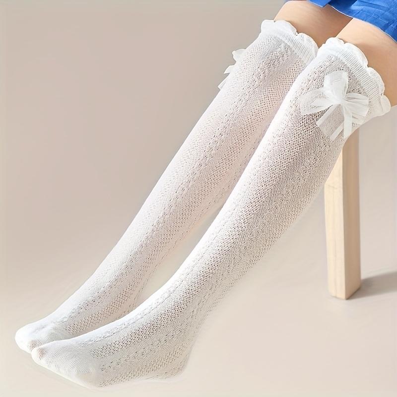 girl Long Stockings with Bow Decoration Soft Gradient Texture Tights Comfortable All Seasons for Daily Special Occasions