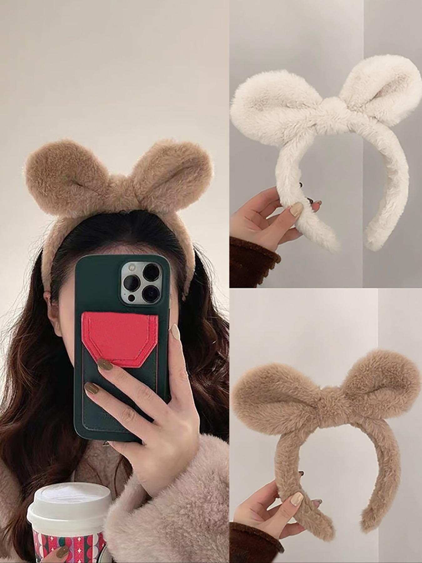 Cute Plush Rabbit Ear Design Hair Hoop, 2024 New Style Fashionable Hair Accessories for Women & Girls, Minimalist Headwear Suitable for Thick Hair