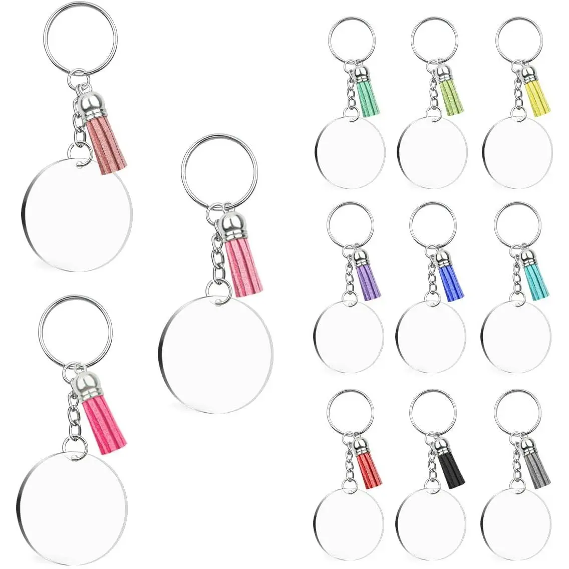 48 count   Blanks Set Including Clear Circle Keychains Blank & Key Rings & Tassels & Jump Chain for Vinyl Crafting DIY Crafts Projects Ornament Transparent Round Keychains Bulk Kit