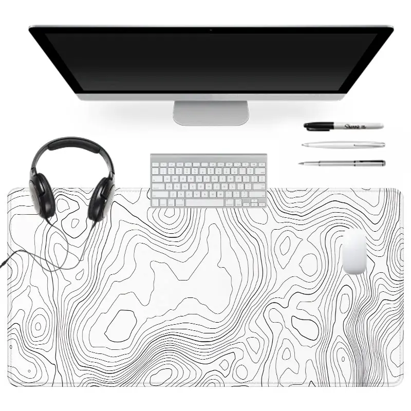 Extra Large White Contour Lines Mouse Pad Abstract Design Gaming Mouse Pad 35x16 Inch Computer Keyboard Mousepad Suitable for Families, Offices and Schools. Perfect Gift for Family Members and Friends