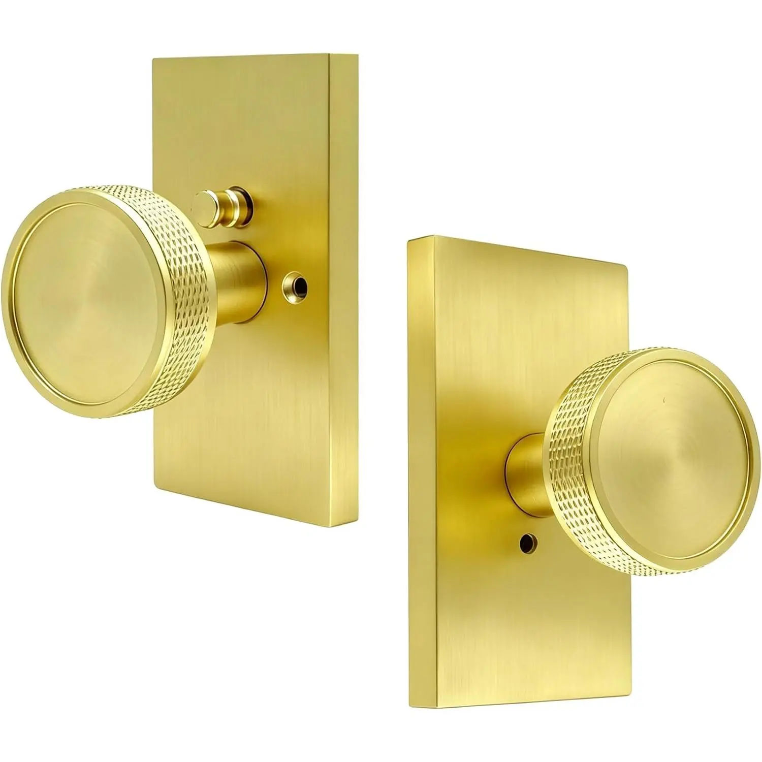 Satin  Door Knob for Bedroom and Bathroom Indoor Door Knobs with Lock | Solid Zinc Alloy Knurled Door Knob, Heavy Duty Door Handle with Large Backplate, Interior Modern Door Knobs