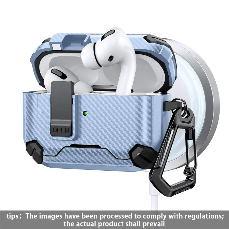 Carbon Fiber Snap Switch Bracket Protective Case, Anti-Drop Earphone Shell for AirPods Pro3, AirPods 4, AirPods Pro2