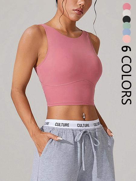 Women's Solid Color Crop Yoga Sports Bra, Breathable Comfortable Sports Bra, Ladies Sportswear for Indoor Outdoor Wear