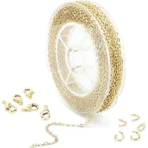 33 Feet Gold Chains for Jewelry Making Bulk Gold Plated Solid Brass Cable Chains for DIY Necklace Chain Spool, 2mm