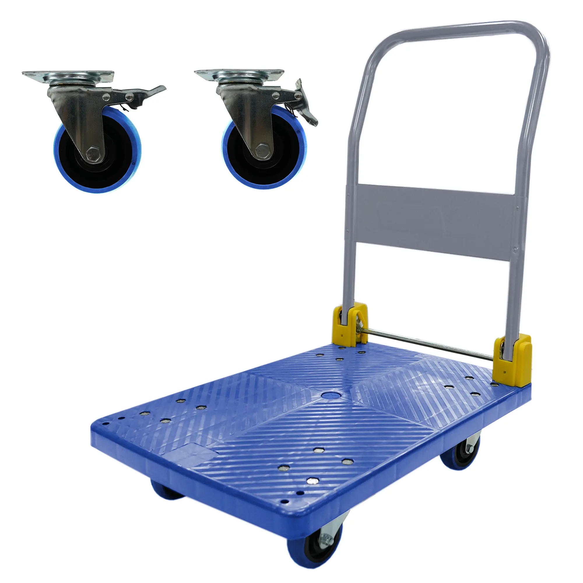 ARCH Foldable Platform Push Hand Truck Cart 440 lbs Capacity Steel Dolly with 2 Swivel Brake Wheels and Anti-Skid Panel for Warehouse Garage Office Home Moving Heavy Duty Blue Metal Utility Cart, Blue Color Options, Metal Material
