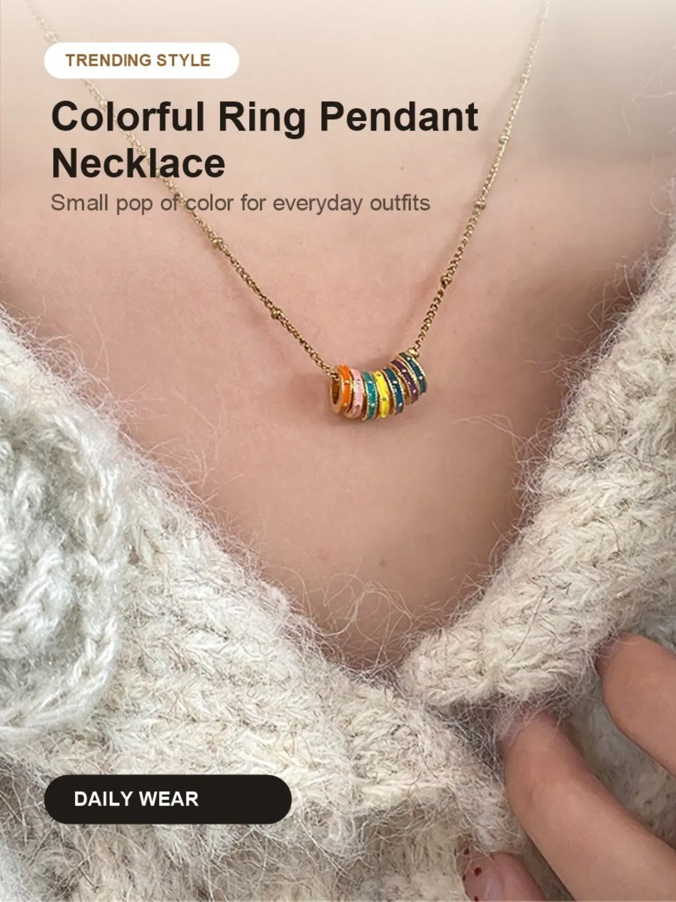 Colorful Enamel Ring Pendant Necklace for Women, Gold Tone Dainty Chain Necklace, Cute Rainbow Circle Charm Jewelry, Everyday Minimal Necklace for Summer Outfits, Vacation, Party, Gift for Her