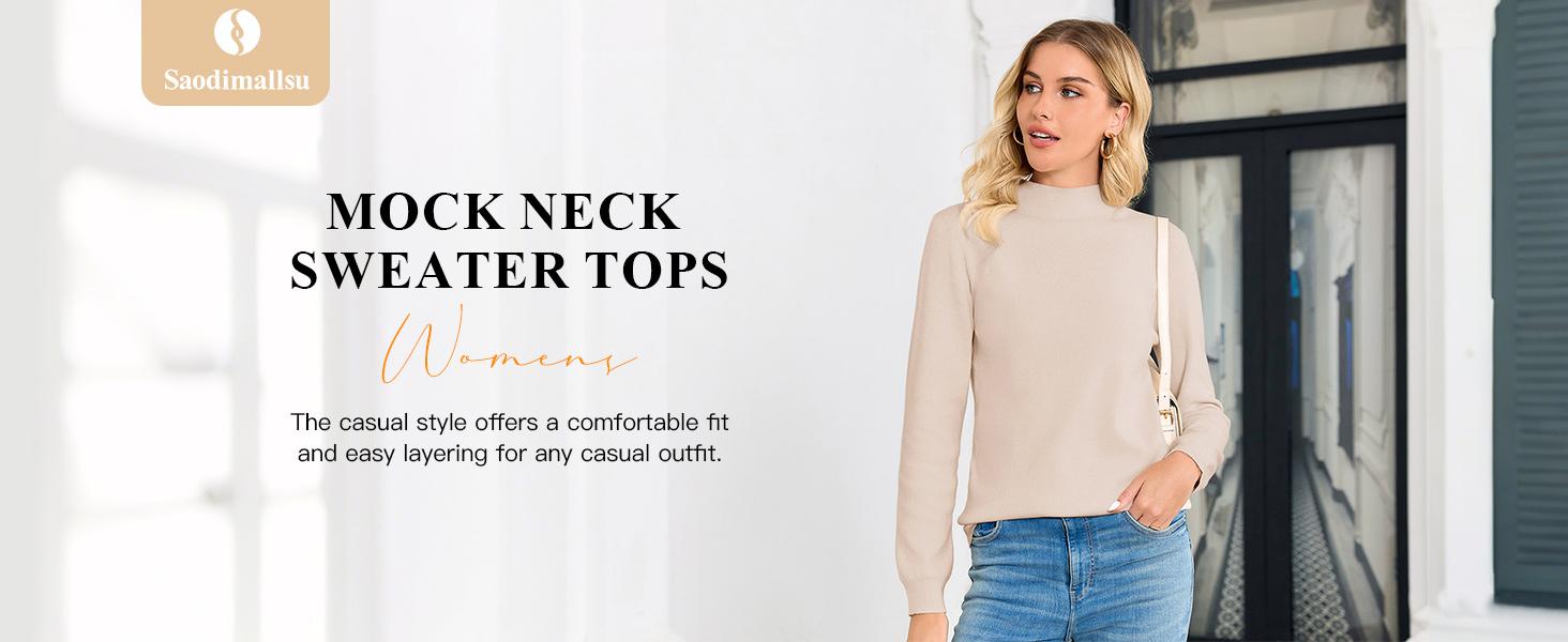 Saodimallsu Women's Short Sleeve Sweater Mock Neck Summer Casual Basic Knit Slim Fitted Pullover Tops Shirt in Khaki Hue