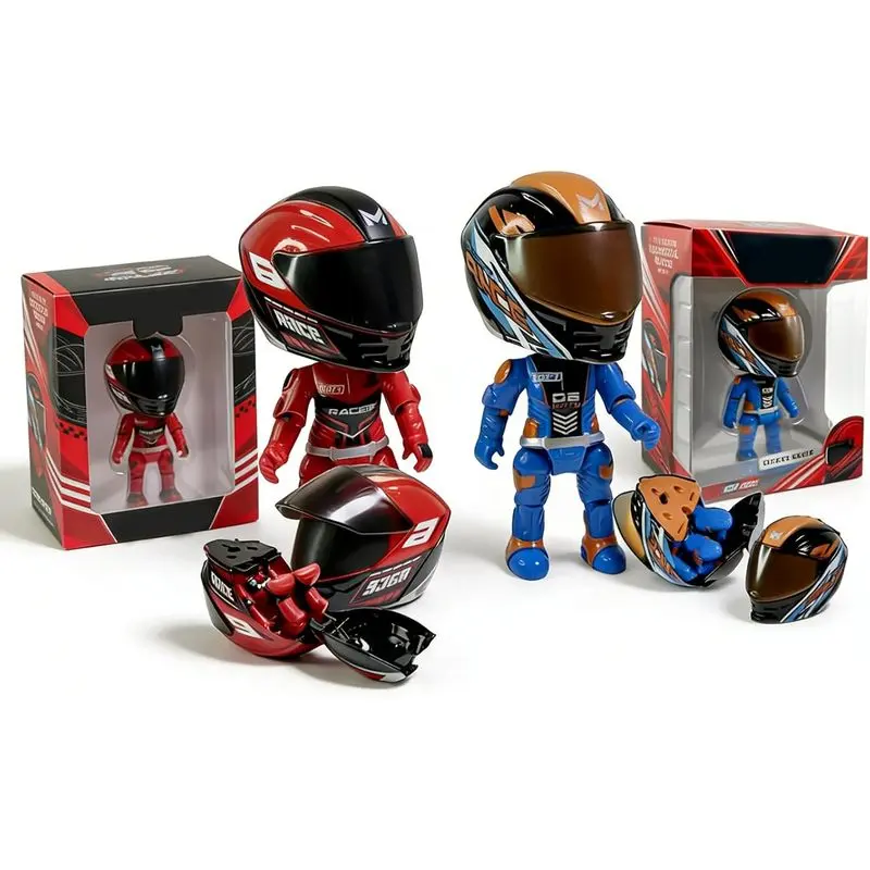Die-Cast Alloy Motorcycle Rider Deformable Figure, Mini Racing Helmet Transform Action Figurine, Movable Joints Collectible Desk Ornament, Articulated Figures, Motorbike Enthusiast Gift Toy for Boys & Collectors