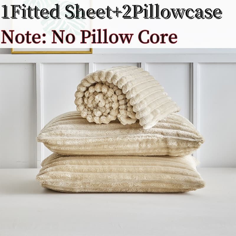 Striped Flannel Fitted Sheet Set, 3 Counts/set (1 Fitted Sheet + 2 Pillowcases, No Filler), Soft Breathable Bedding for Bedroom, Soft Comfy Bedding, Soft Breathable Sheet #GLOBAL PICKS