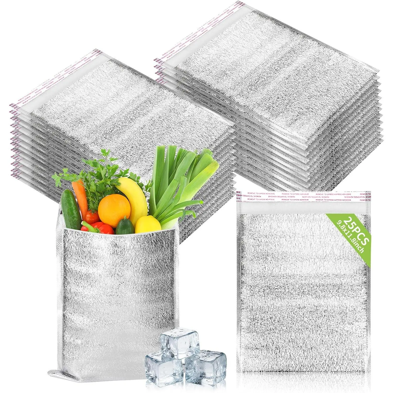 Insulation Bags 9.8'' x 11.8'' 25 count, Thermal Box Liners Metalized Box Self Seal Insulated Box Liners Lunch  Packing, Grocery Delivery Envelopes Mailers Insulated Shipping Bags