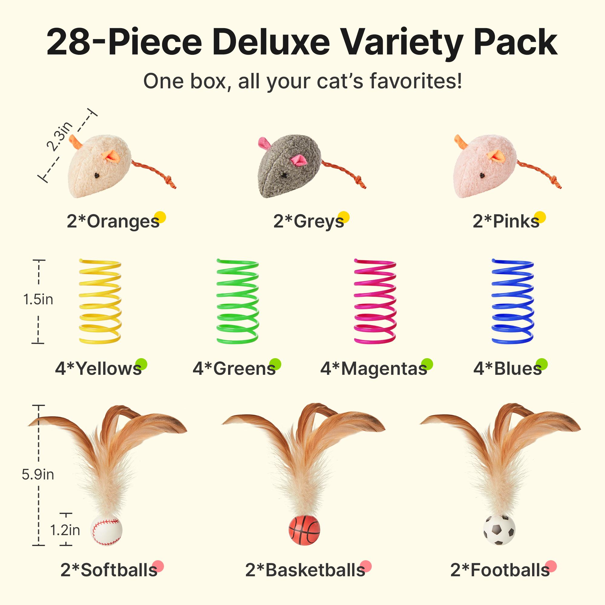 Cat Toys Pack for Indoor Cats, 28PCS Interactive Kitten Accessories with Feather Balls, Mice, Colorful Springs – Starter Kitten Toy Stuff Set, Bored Kitty Must-Have Supplies