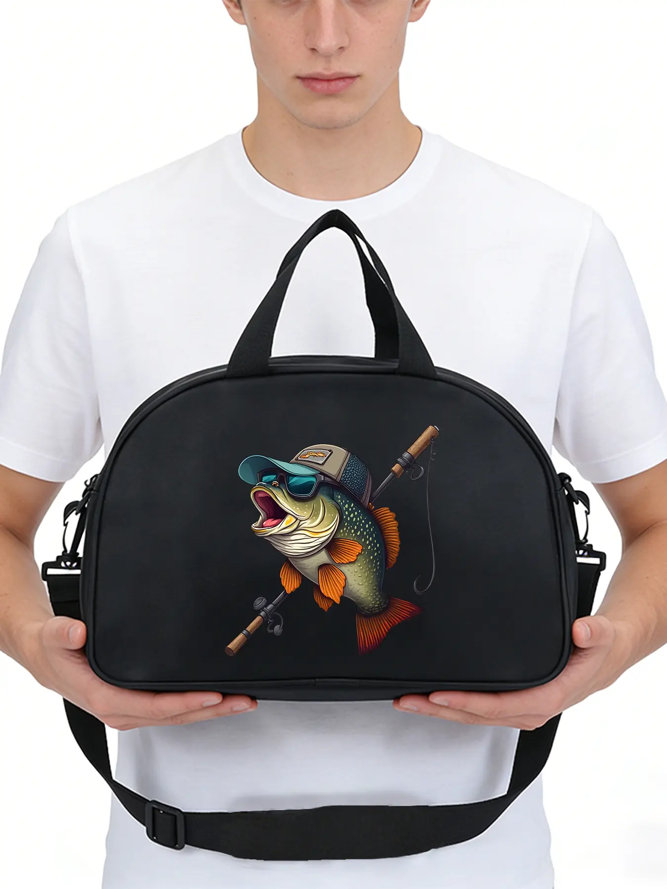 Fishing Pattern Multi-functional crossbody bag, shoulder bag for daily sports,yoga and dance bag, travel accessory, convertible crossbody and hand-held design, casual style, perfect gift.