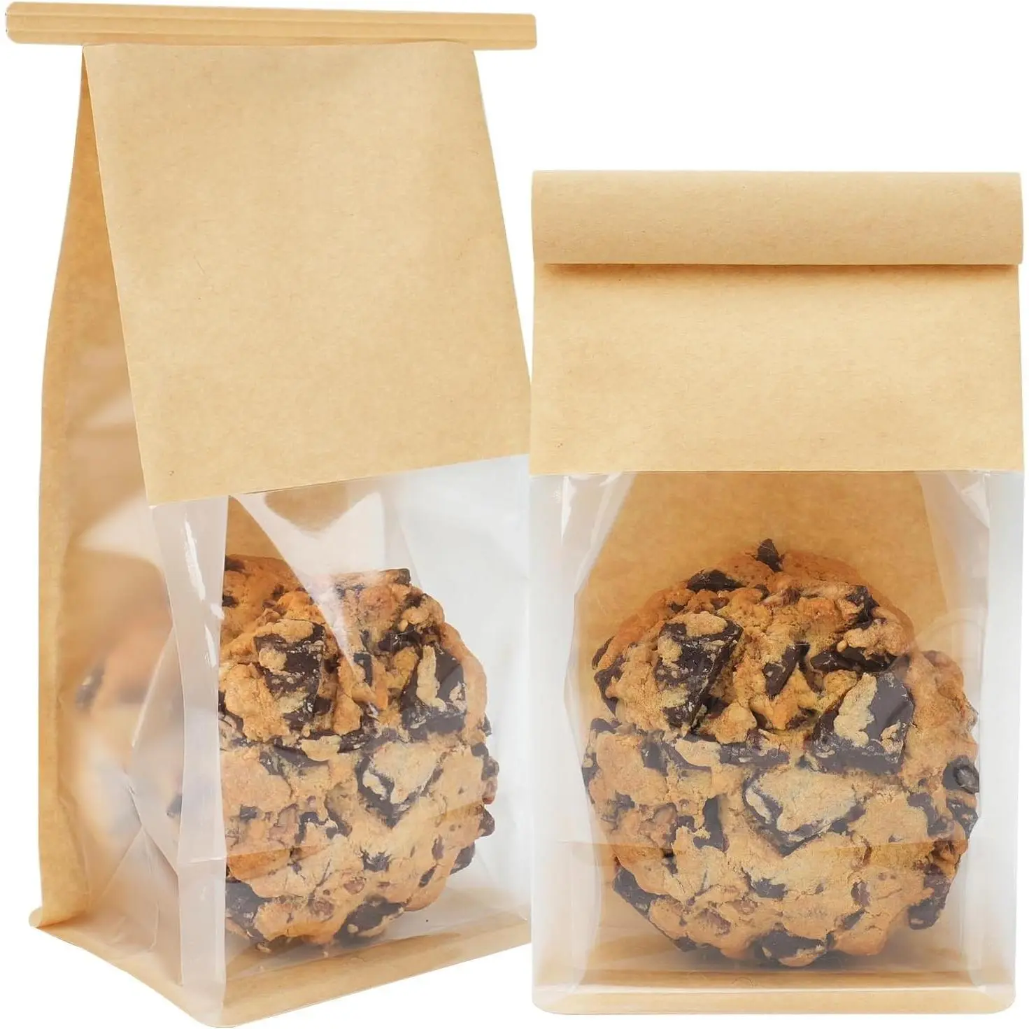 50 Pack Cookie Packaging Bags, 3.9x3.1x8.2 Inches Small Bakery Bags with Window Tin Tie Tab Lock Resealable Paper Treat Bag for Baked Goods Gift Giving and Bake Sale | Thick Material