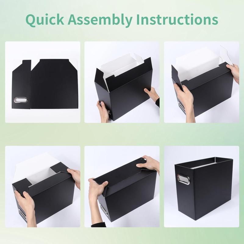 Collapsible File Organizer Box with Handles, 12.2 x 5.11 x 9.84 Inches, Portable Filing Storage Box for Home & Office, Letter Size Documents, Black