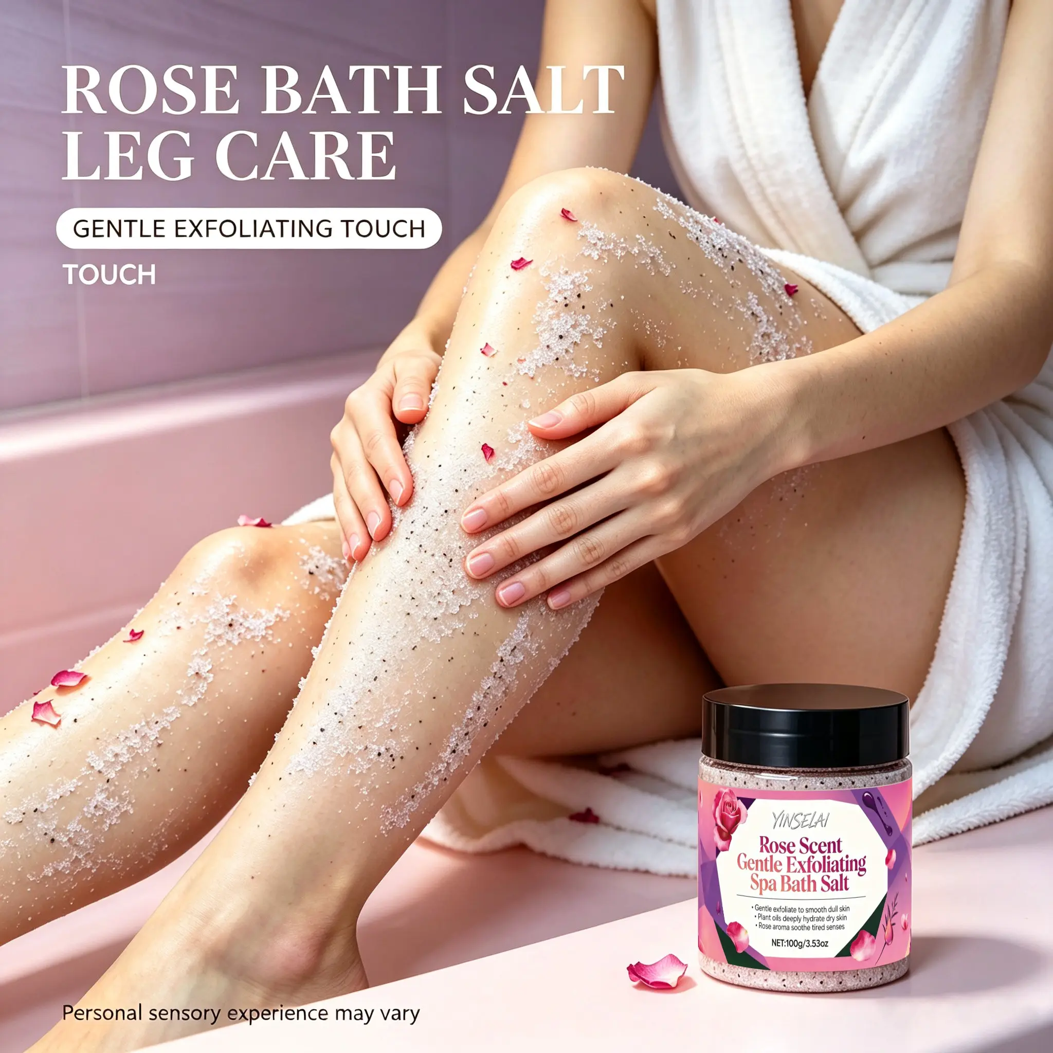 Rose Bath Salt, Rose Scented Sea Salt with Plant Essential Oils, Gentle Exfoliation, Deep Hydration, Relaxing Bath Experience