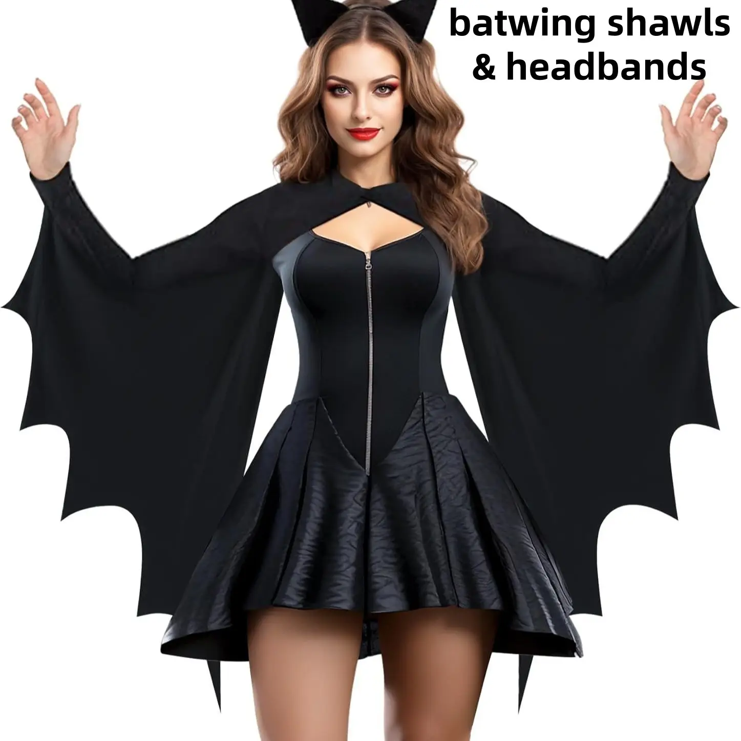 Halloween Bat Wings Cape and Headband Set, Women's Halloween Costume Props, Party Dress-Up Accessories, Cosplay Essentials
