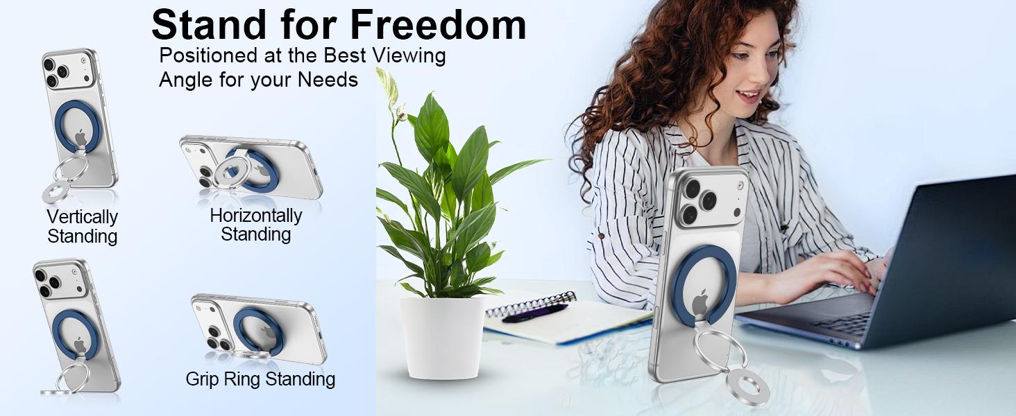Magnetic Ring Holder for MagSafe Dual-Side Magnetics, Removable Gym Phone Grip with Kickstand Loop for iPhone Air/17/16/15/14/13/12 Pro Max MagSafe Case All Phones Compatible with Magnetic Car Mount