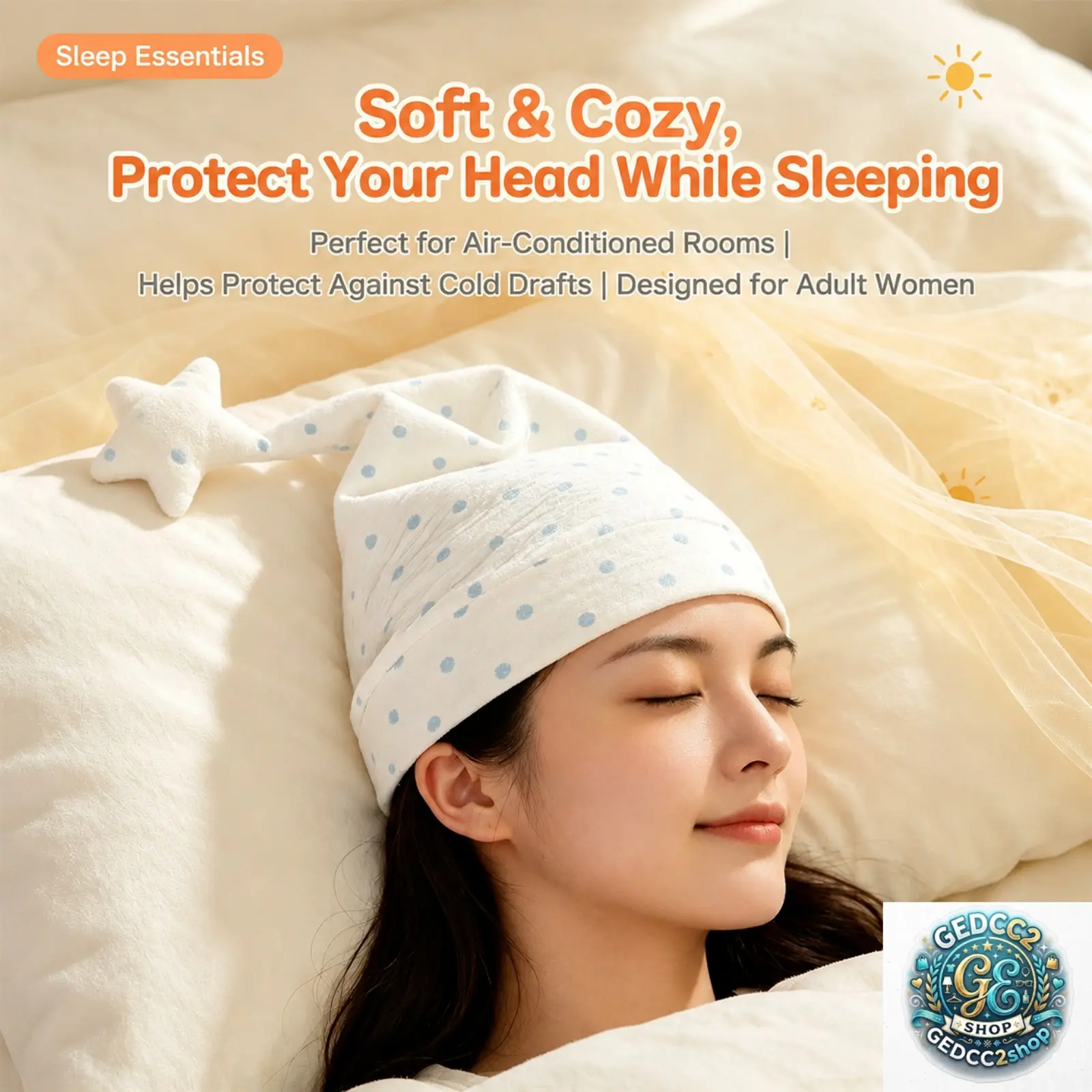 Women’s Heatless Polka Dot Sleep Cap with Soft Fabric for Haircare, Bedroom Use, Camping & Hiking Hammock Relaxation