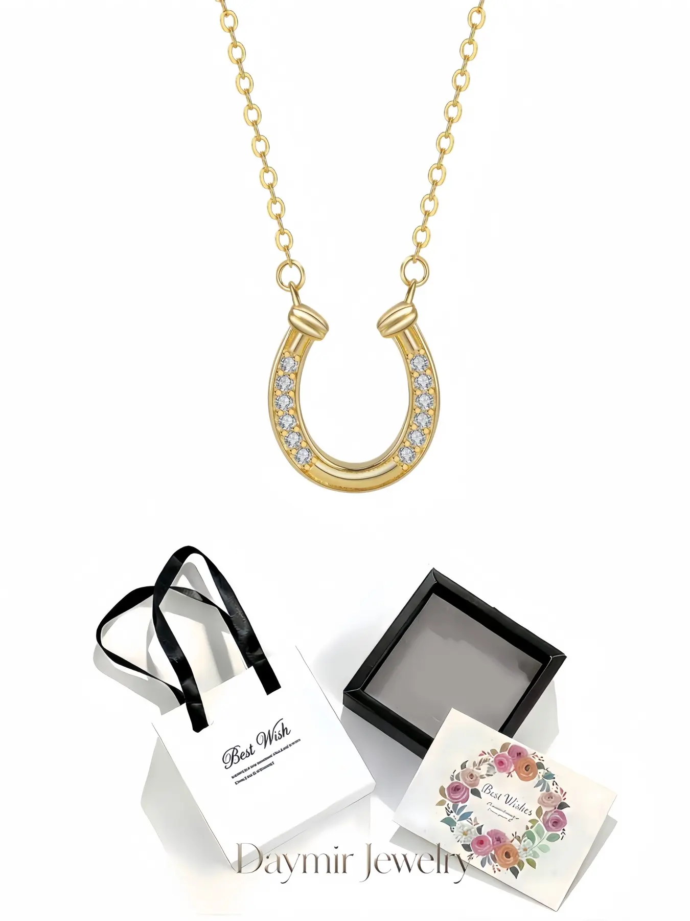 Golden Horseshoe Starlight Eternal Luck Necklace, unique U-shaped dazzling gem clavicle chain. Equipped with an exquisite drawer jewelry box, ideal gifts for birthdays, Mother’s Day, Valentine’s Day, Christmas and anniversaries.