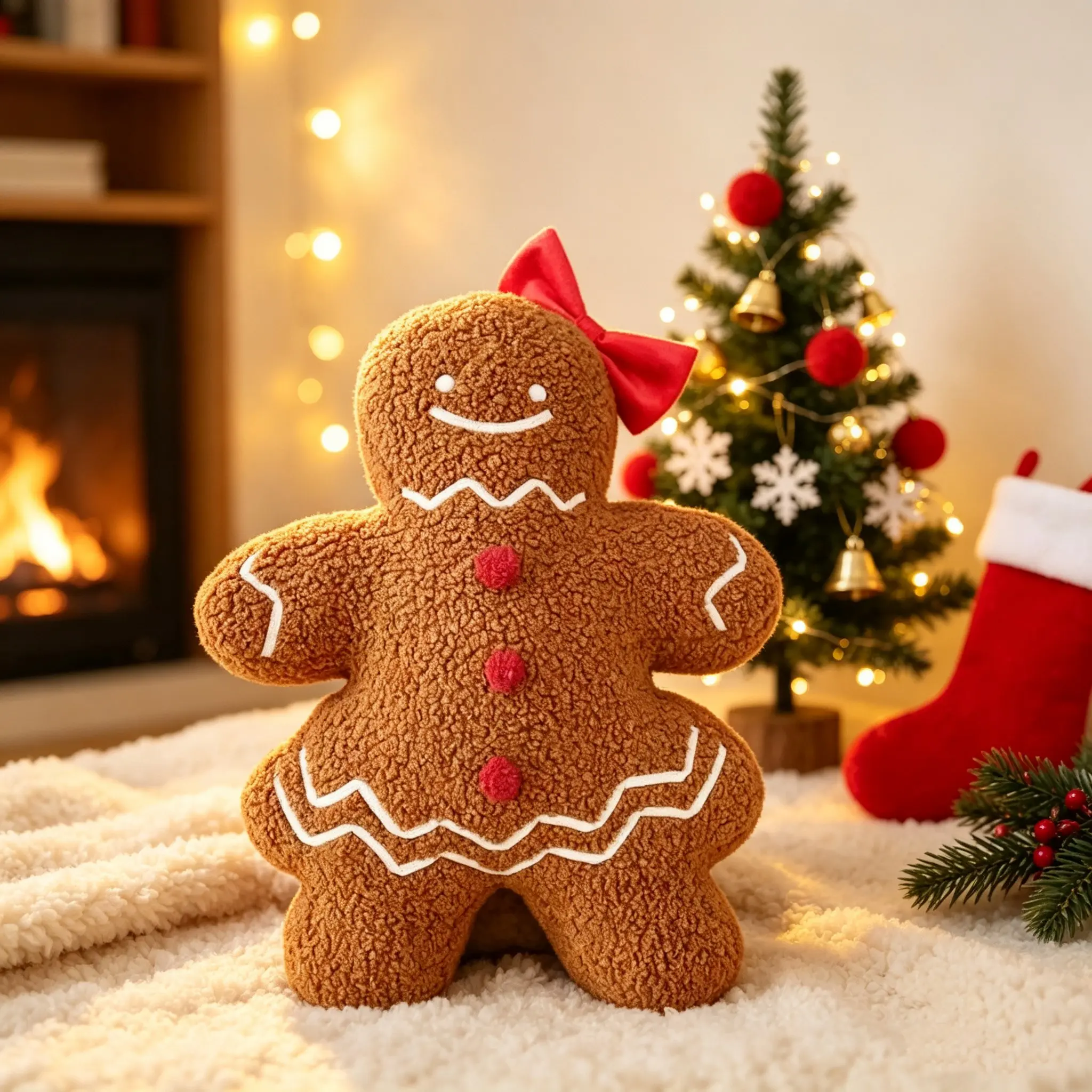 Christmas Gingerbread Man Candy Cane Pillow Cushion, Includes Fillers, New Christmas Sofa Cushion Cover, Non-Removable Pillow, Christmas Gift