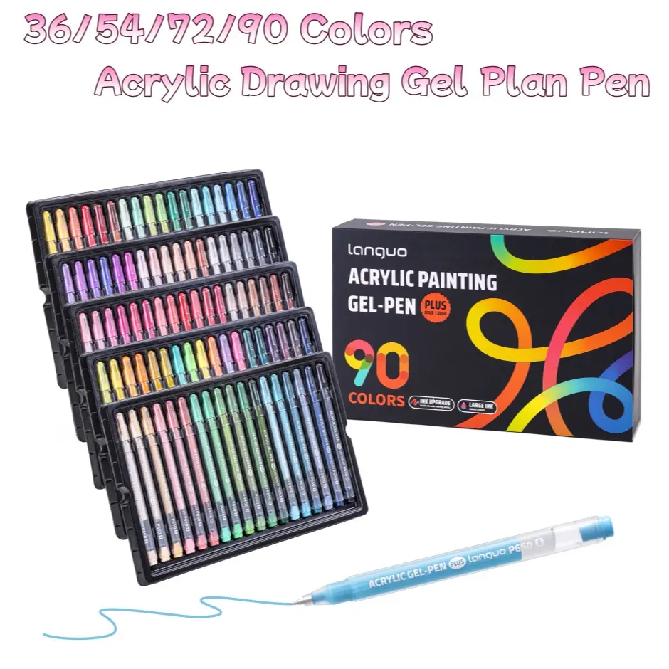 Languo Acrylic Gel Pen Set, 36/54/72/90 Colors, Large Capacity, 1.0mm Tip, Fast-Drying, Artist Supplies, Art Materials, Ideal for DIY Crafts, Card, Glass, Fabric