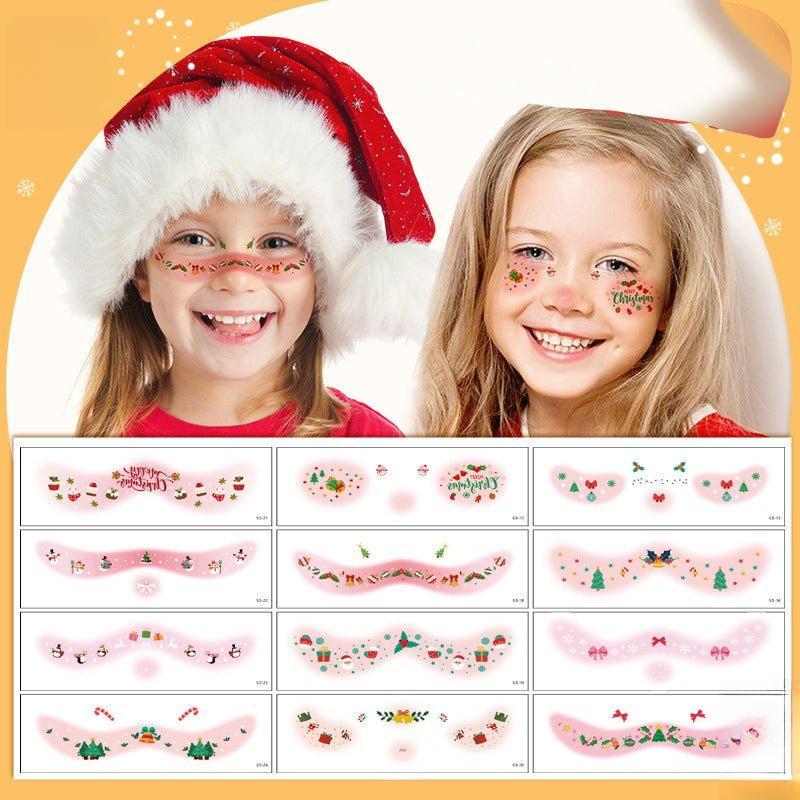 12 Sheets Christmas Temporary Face Tattoos for Kids Adorable Designs Water-Based Safe for Children's Skin Waterproof Long-Lasting Festive Tattoos for Parties and Holidays