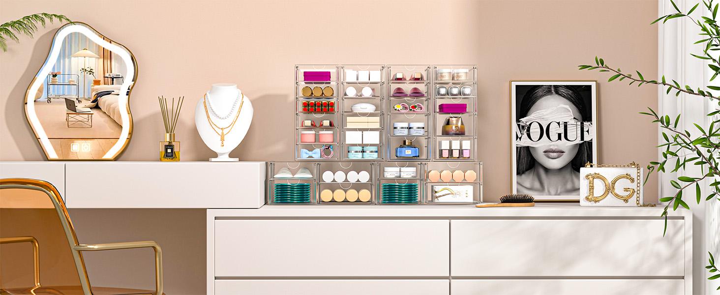 Makeup Organizer, 30 Drawers Acrylic Clear Drawer Organizer, Clear Makeup Organizer, Plastic Storage Drawers for Vanity, Bathroom, Closet, Desk
