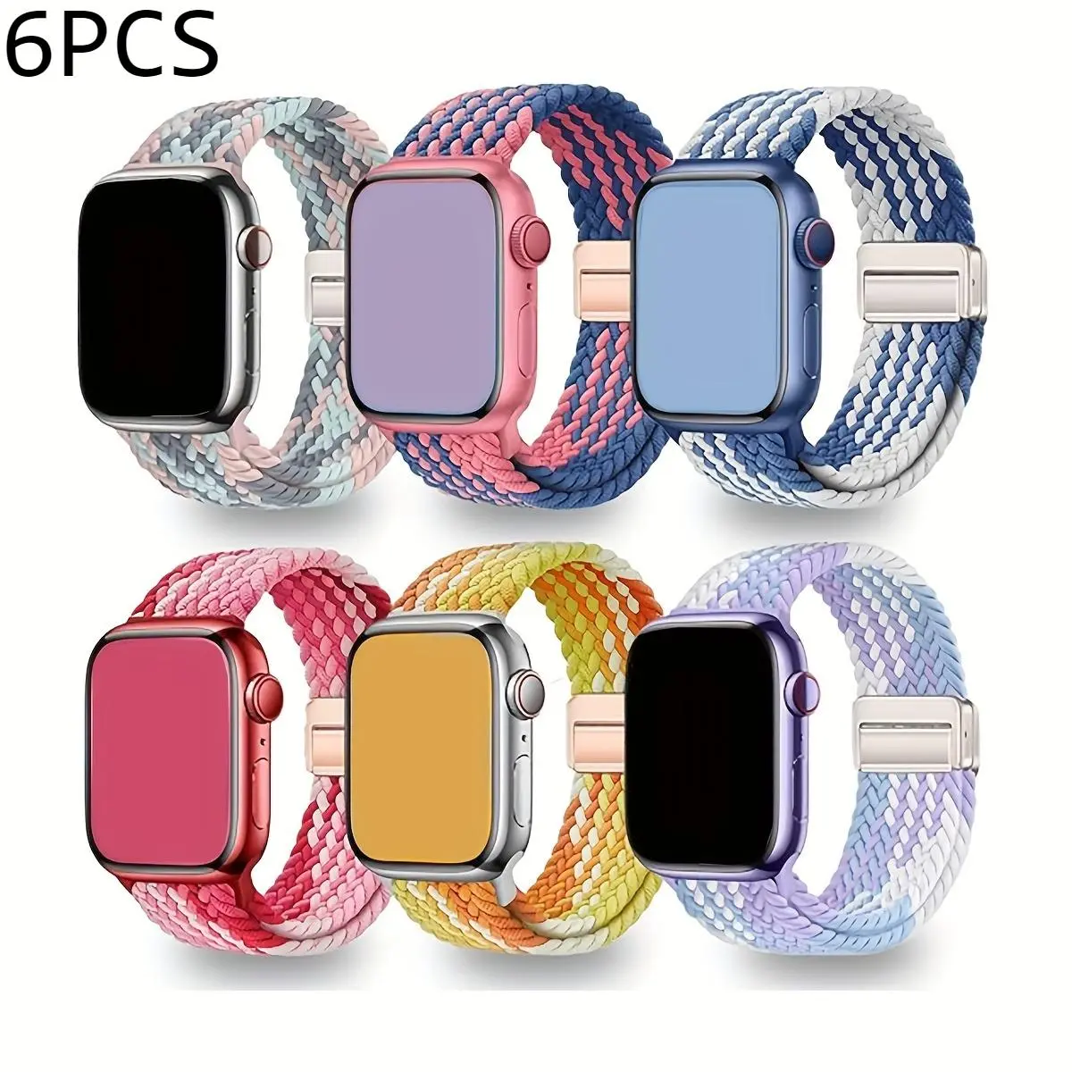 6 Pack Adjustable Magnetic Braided Nylon Watch Bands Compatible with Apple Watch 38mm 40mm 41mm 42mm 44mm 45mm 49mm, Stretch Elastic Single Loop Sport Replacement Straps for iWatch Series Ultra 2 SE All Models, Lightweight Breathable Unisex Wristbands tik
