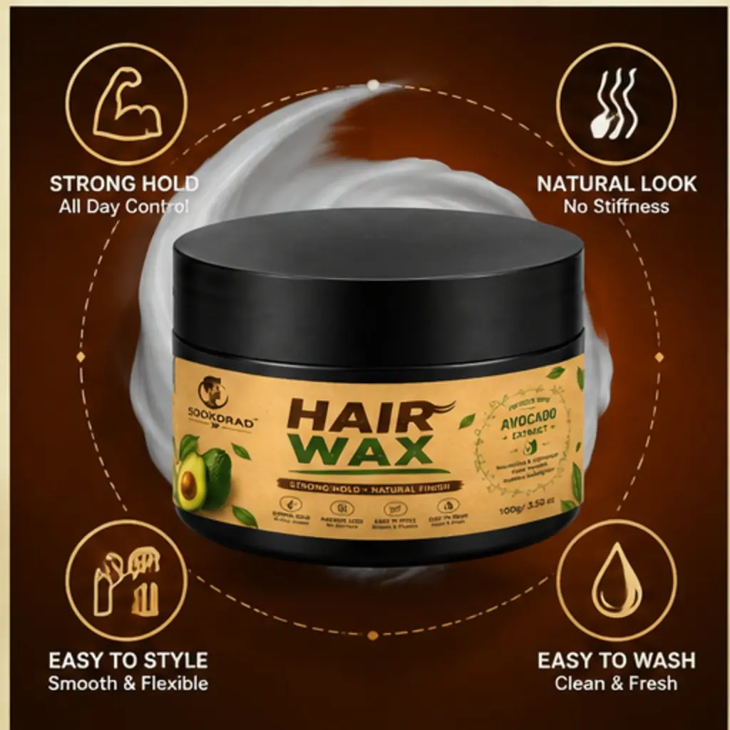 Hair Wax, Infused with avocado extract, strong hold, natural finish, easy to style, easy to wash, nourishing, lightweight, 3.53 oz, for hair, 100g