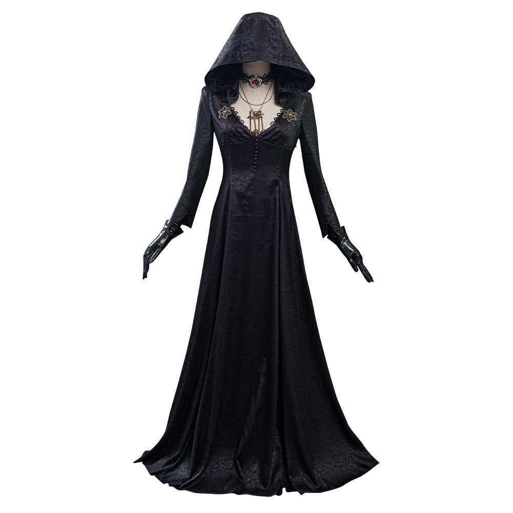 Evil Cosplay Costume Dress Girl Lady Halloween Women Necklace Earring Black Carnival Set Disguise Adult Suit Accessories