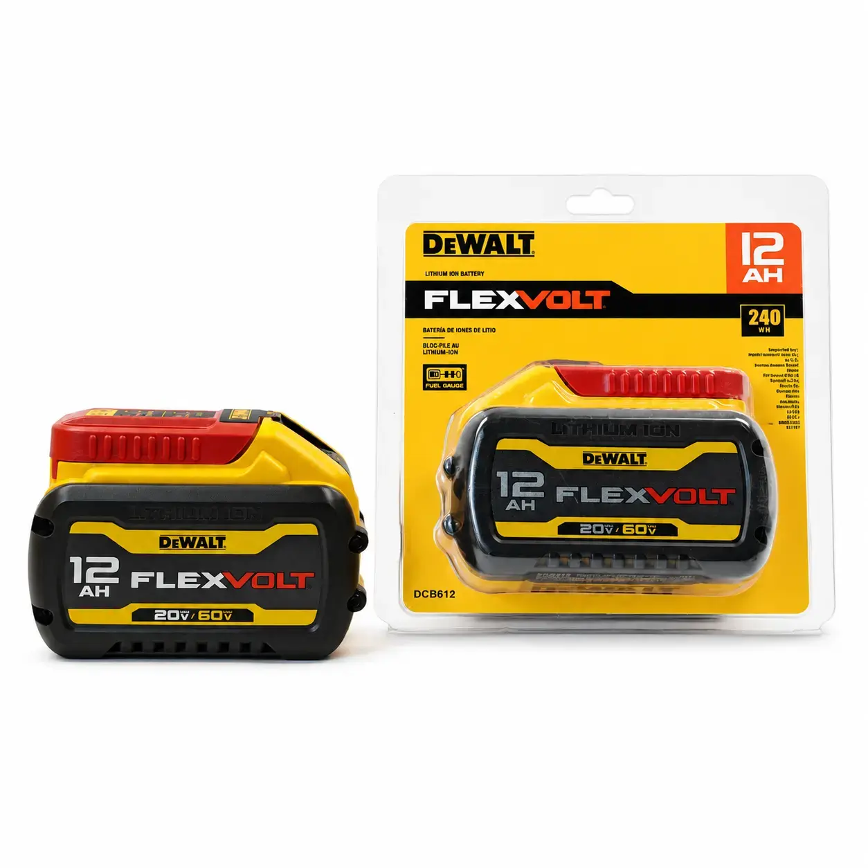 DCB612 FLEXVOLT 12.0Ah 240Wh LithiumIon Replacement Battery Pack, AutoSwitch DualVoltage 20V MAX & 60V MAX Power Supply, BuiltIn 3LED Fuel Gauge Indicator, Super Long Runtime, Compatible With DEWALT 20V/60V MAX Series Cordless Tools For Pro