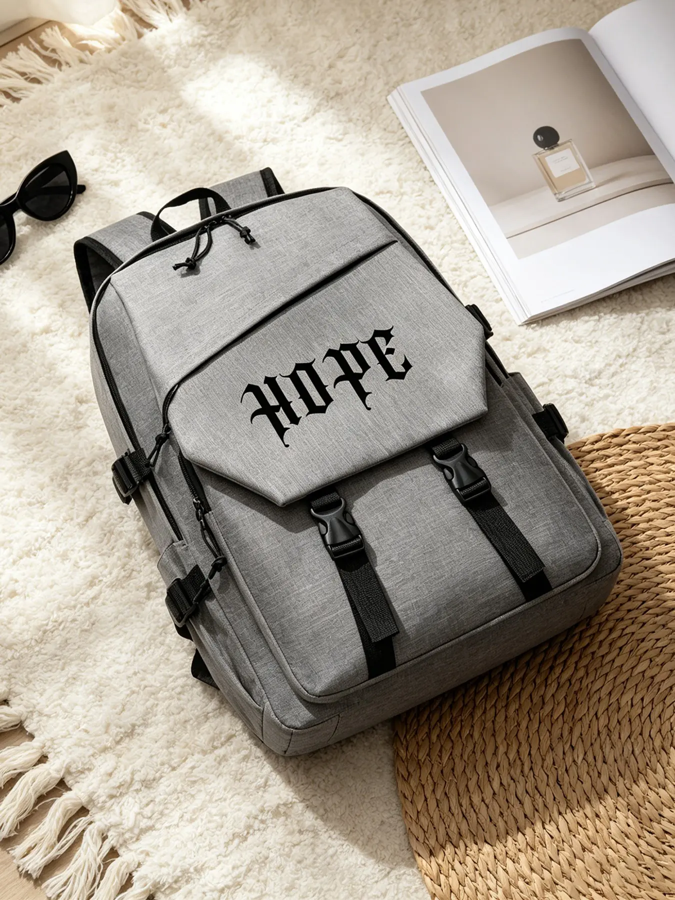 Hope Print Men's Large Capacity Backpack, Lightweight Multi-Functional Laptop Bag, Fashion Travel Bag for Daily Use and Commuting, Casual Travel Backpack, Multifunction Backpack
