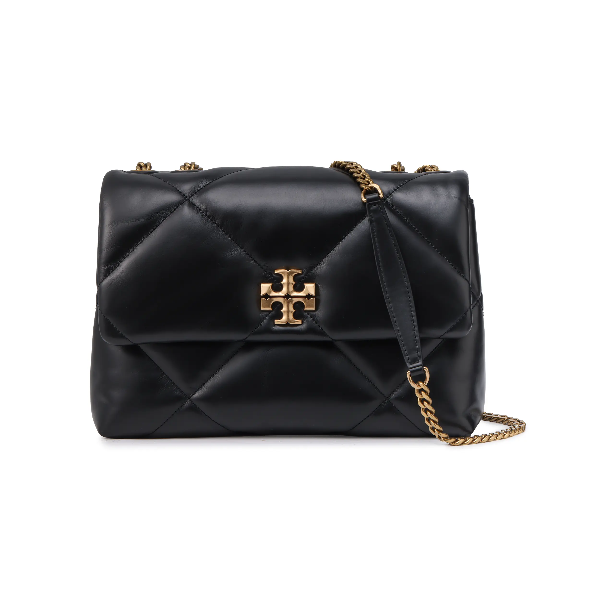 Tory Burch Kira Diamond-Quilted Crossbody Shoulder Bag for Women, Double T Logo, Black Leather