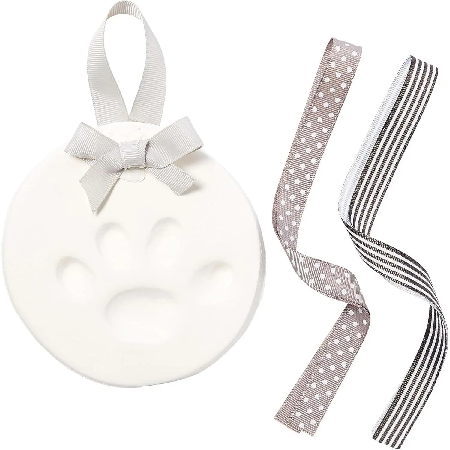 Pet Paw Print Keepsake Ornament Kit, Memorial Clay Paw Impression for Dogs & Cats, DIY Hanging Pet Memorial with Ribbons, Pet Keepsake Gift