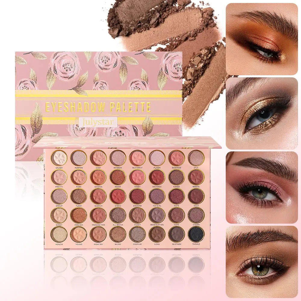Pink Rose Print 40 Color Large Eyeshadow Palette, Rich Neutral & Fashion Shades, Finely Milled Soft Powder No Flyaway, Waterproof Anti-Fade Formula, Multi Match For Natural Daily And Dramatic Party Eye Looks
