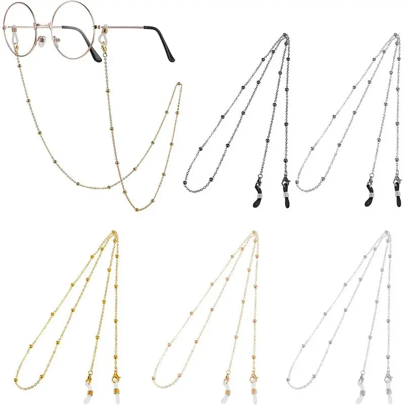 5Pcs Eyeglass Holders Around Neck Eyeglass Chain for Women Stylish Beaded Glasses Lanyard for Girls Kids Men Glasses Neck Strap Vintage Reading Glasses Chain with Eyeglass Loop