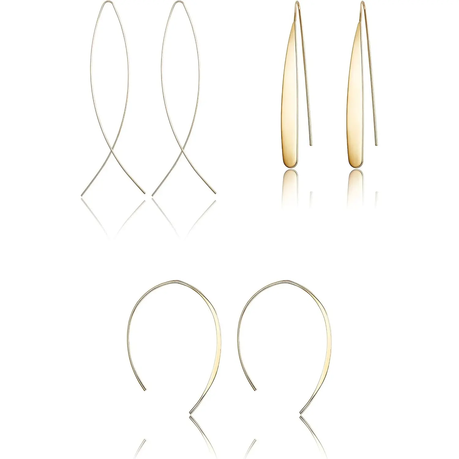 3 Pairs Boho Curved Threader Earrings for Women Teen Girls, Long Wire Dangle Hoop Minimalist Layer Drop Earrings Daily Beach Jewelry Gift
