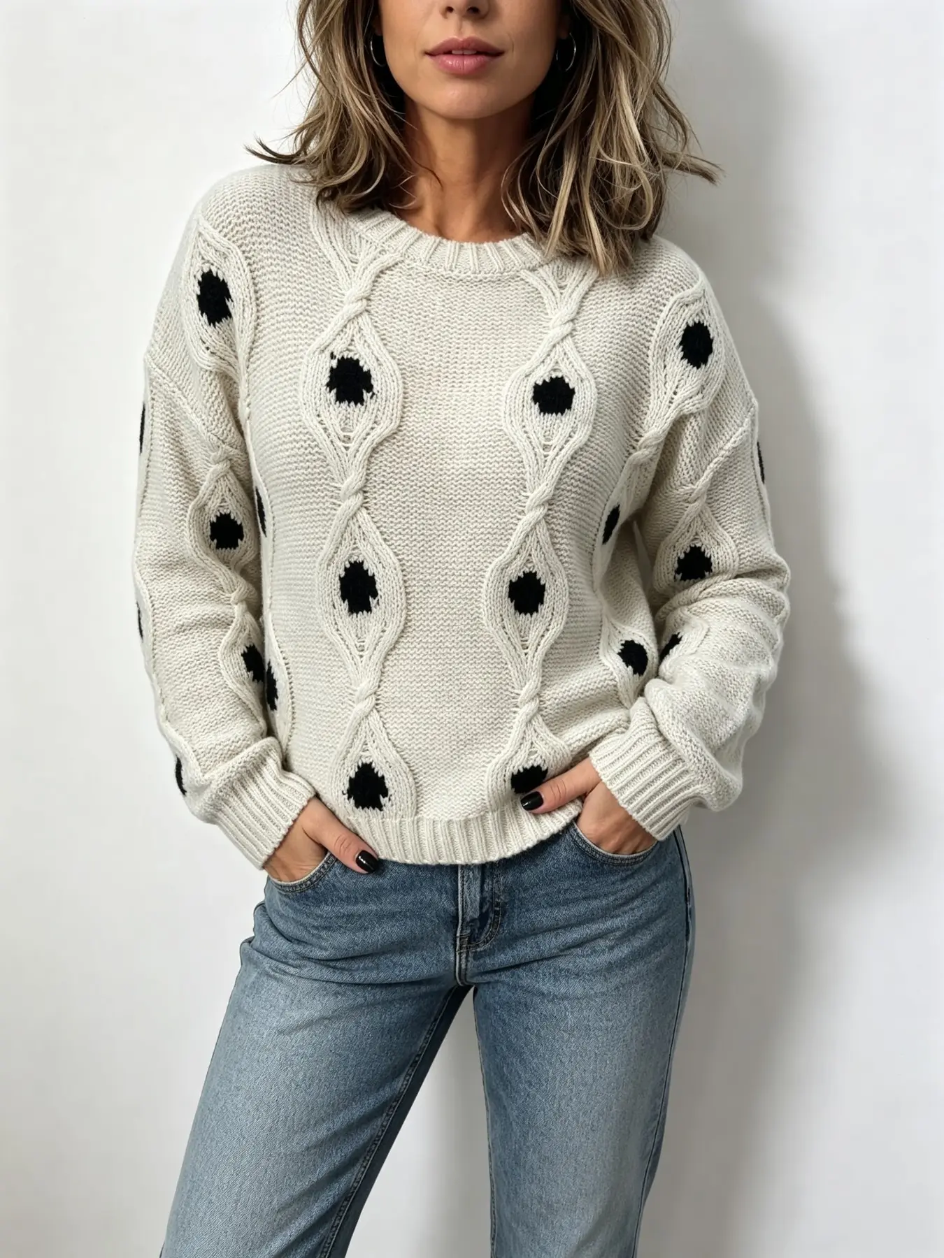 Plus Size Women's Round Neck Colorblock Pullover Sweater, Loose Fit Drop Shoulder Knit Top, Fall & Winter Casual Wear