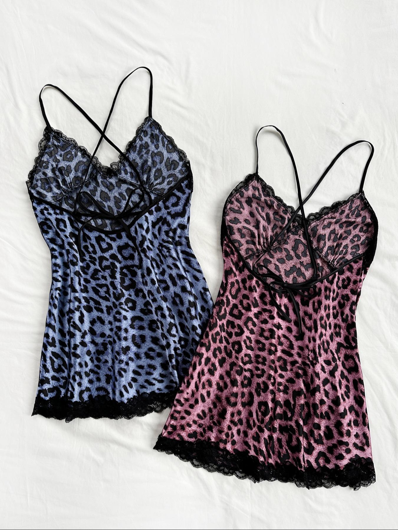 Women's Contrast Lace Backless Satin Cami Nightdress, Comfort Basic Criss Cross Tie Back Sleeveless Nightgown, Summer for Women Nightgown Gifts