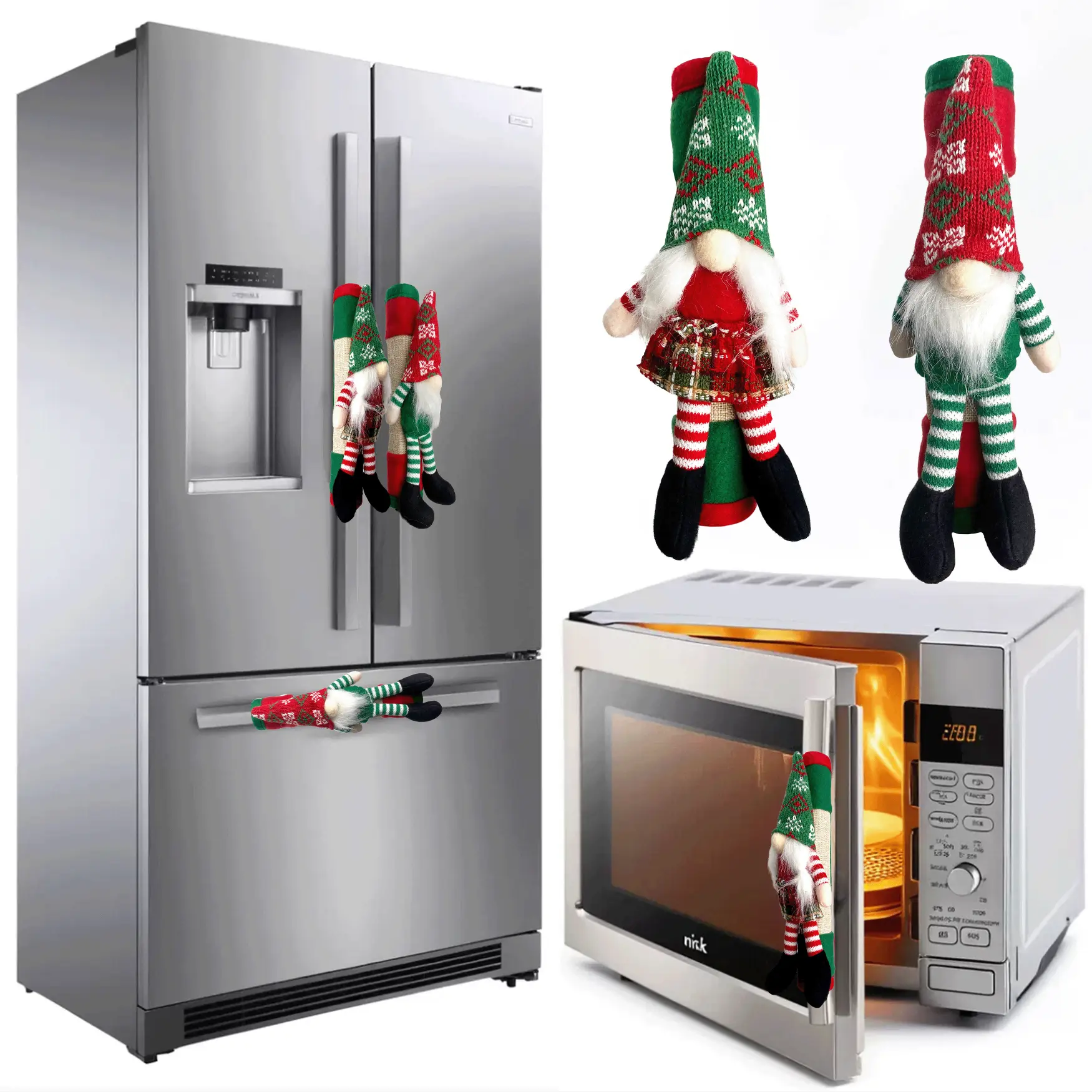 2 Pack Christmas Gnome Refrigerator Door Handle Covers, Holiday Kitchen Appliance Handle Decorations, 2026 Christmas Decor for Standard Size Dishwasher, Fridge & Microwave, Cute Xmas Appliance Handle Protector