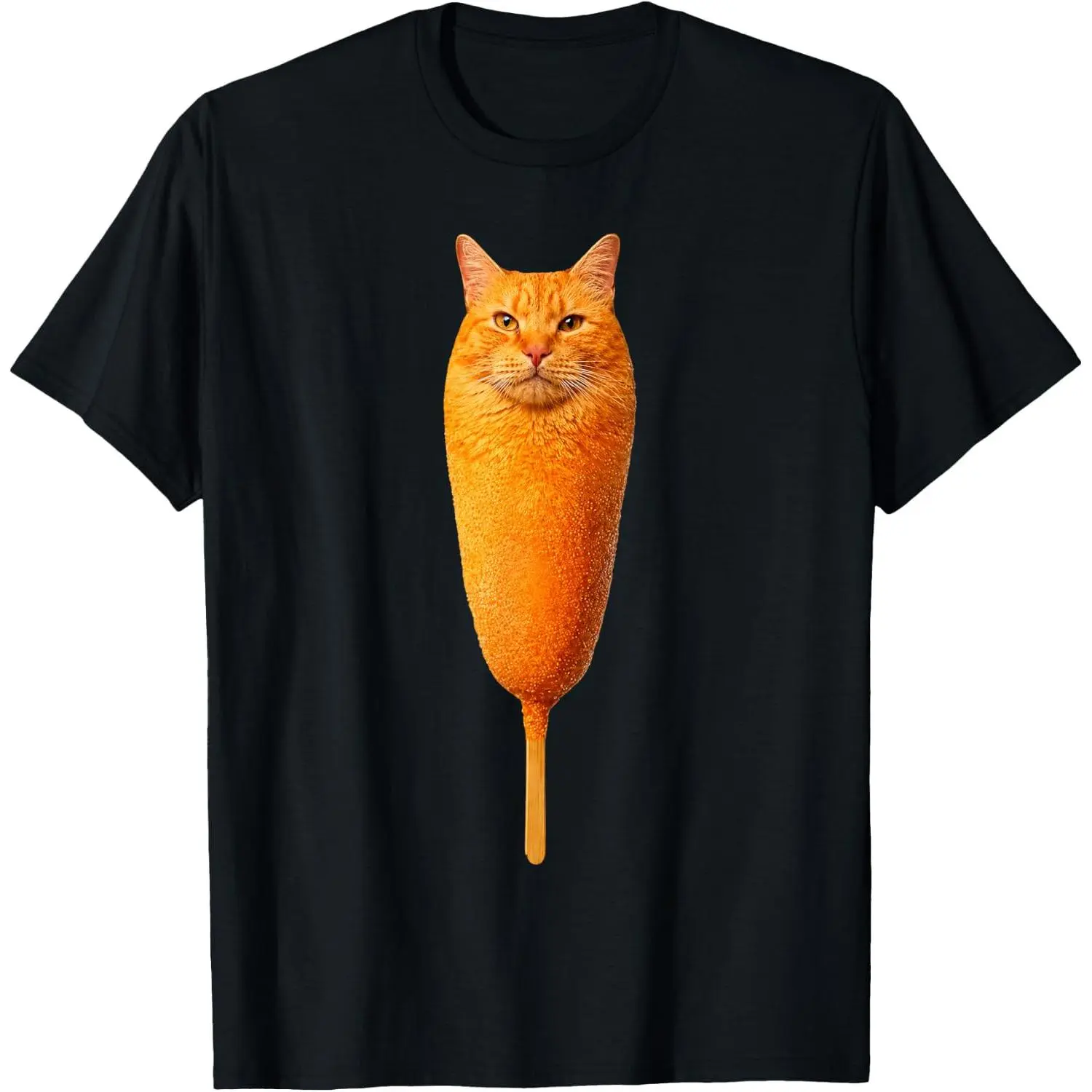 Funny Cat Corn Dog Graphic Tee Premium Cotton Tshirt Orange Cat Meme Art Quirky Food Lover Aesthetic T Shirt Women Short Sleeve Crewneck Top Fun Gift Men Loose Casual Top Streetwear Fashion Summer Outfit